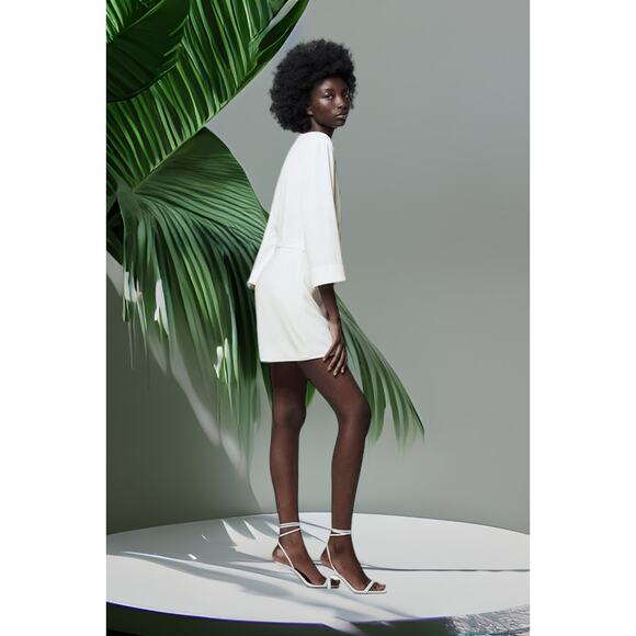 (60% OFF) NWT Zara Jumpsuit Gold Jewel Trim Oyster 3/4 Sleeve Small - Picture 9 of 9